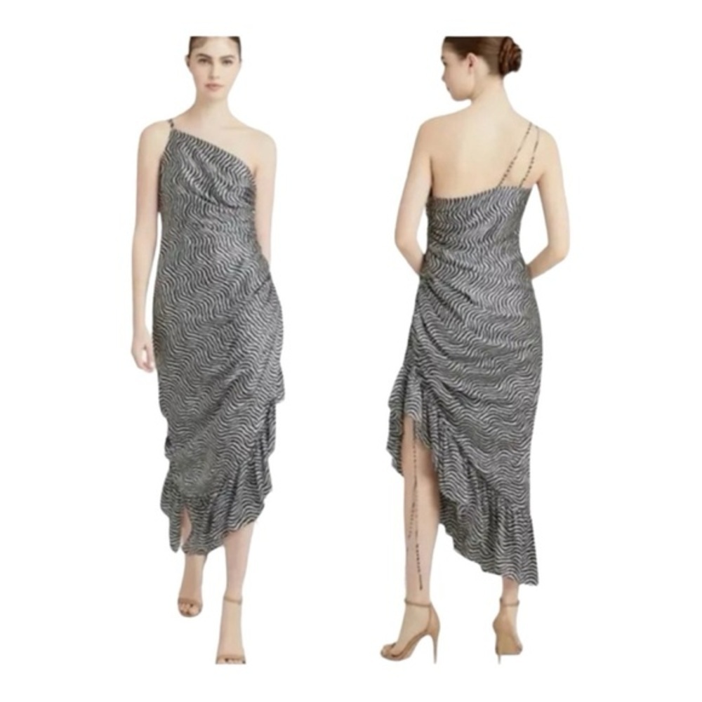 Cinq à Sept Christel 100% Silk Zebra Dress Size 6 NWOT One Shoulder Luxe Glam